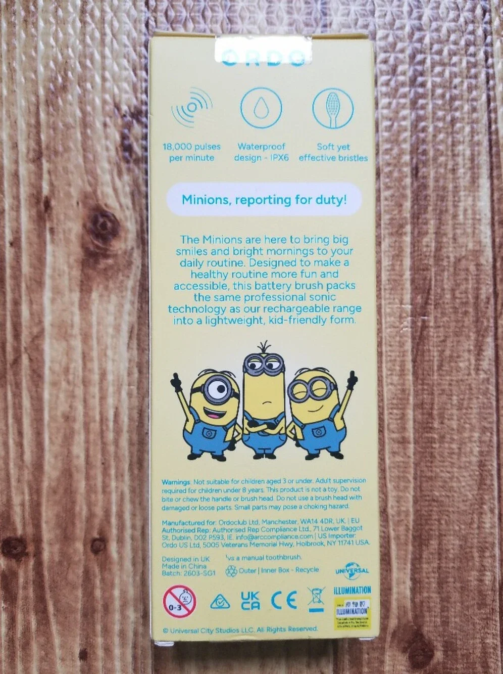 Ordo Sonic Kids Minions Battery Toothbrush - Yellow NIB